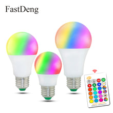 Load image into Gallery viewer, 110V 220V E27 RGB LED Bulb Lights 5W 10W 15W RGB Lampada Changeable Colorful RGBW LED Lamp With IR Remote Control+Memory Mode